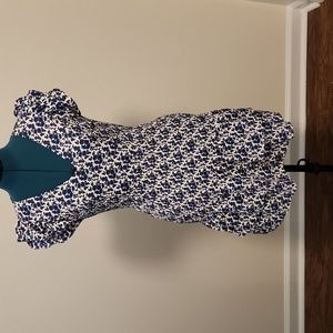 Sugarlips white and blue shirred floral mini